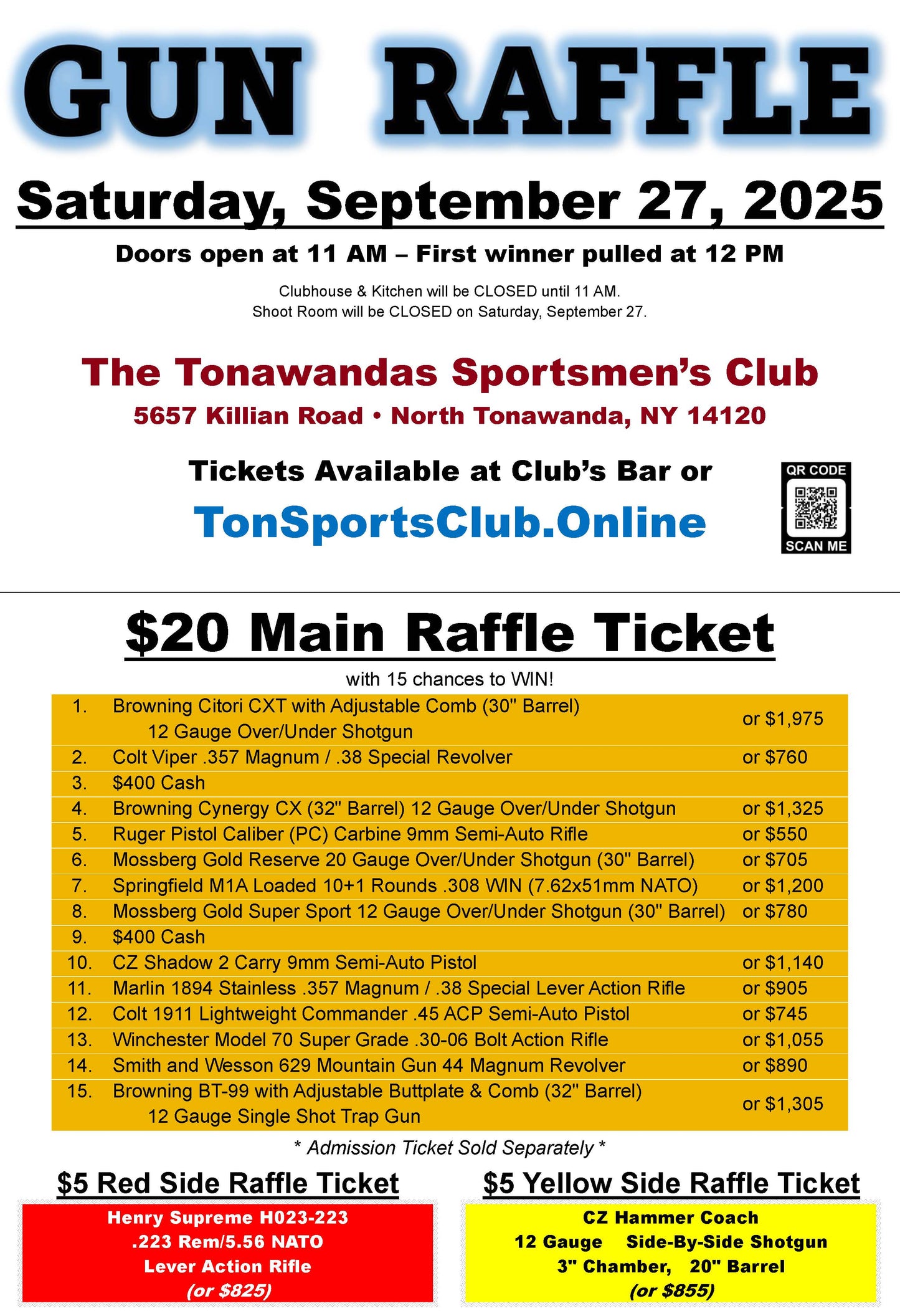 Gun Raffle Single Admission - September 27, 2025