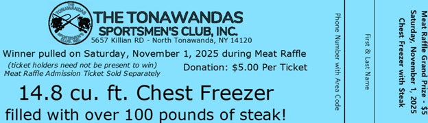Grand Prize Raffle Ticket - Chest Freezer with over 100 lbs. of Steak